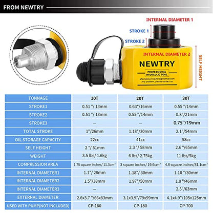 NEWTRY Hydraulic Ram Jack 30T Hydraulic Cylinder Low Profile Ram Jack Multi-Section 2.13” Stroke Lifting Cylinder Mini, Portable for Machinery, Bridge, Construction - size: 30T