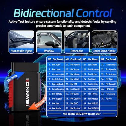 KONNWEI OBD2 Scanner Bluetooth - Full System Diagnostic Tool w/Bi-Directional Control, Oil/EPB/DPF/BMS Reset、TPMS Read for 40+ Vehicles, No Subscription, Lifetime iOS Android App, Storage Box Included