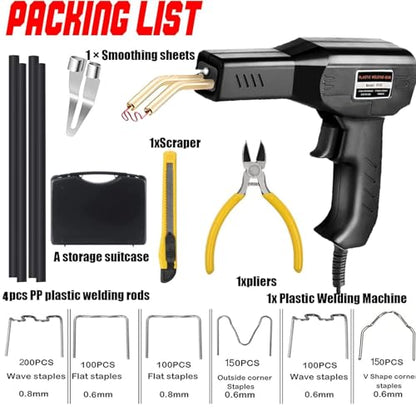 Plastic Welder,2 in 1 Plastic Welding Repair Kit with 1000pcs Hot Staples,4pcs Plastics Welding Rods,knife,Plier, Hot Staples Weld Gun Repair Kit for Car Bumper And Most Plastics(Black) - color: Black, size: 150w