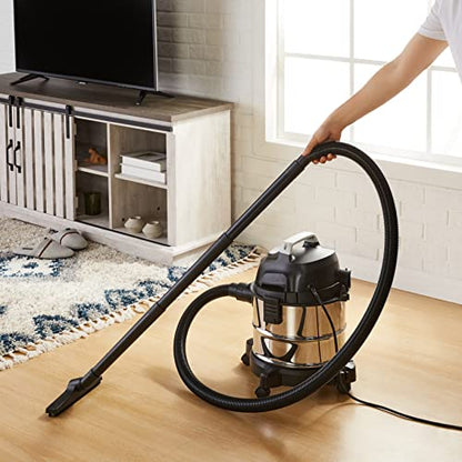 Amazon Basics Wet Dry Shop Vacuum Cleaner, 4 Gallon, 3 HP Stainless Steel, Grey/Black - size: 4 gallon Shop, 3 HP