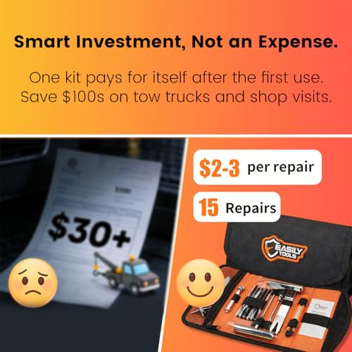 Professional 25-Piece Tire Repair Kit - Complete Emergency Kit for Car, Motorcycle. All-in-One Portable Oxford bag with Essential Tools & Step-by-Step Manual. Ready to Use, No Extra Purchase Needed.
