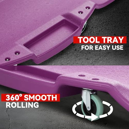 Auto Dynasty 47 Inches Mechanic Creeper, Automotive Garage Repair Low Profile Under Car Rolling Creeper with Padded Headrest, Plastic, Purple - color: Purple