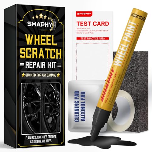Wheel Scratch Repair Kit, Gloss Black Rim Repair Kit Curb Rash, DIY Alloy Wheel Repair Kit, Car Wheel Rim Scratch Repair Kit, Rim Paint Pen for Wheel Repair, Universal Color Black Wheel Paint (Gloss Black) - color: Gloss Black