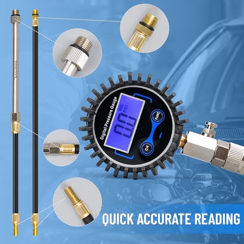 LCD Digital Compression Tester for Automobile, 250PSI Digital Compression Tester, Adapter kit for Automotive Engine Compression Tester, Engine Cylinder Compression Tester kit (Digital)