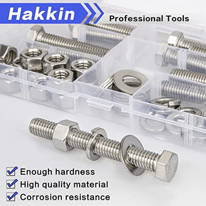 3/8-16 Hex Bolts and Nuts Kit 64PCS, 304 Stainless Steel 3/8” Heavy Duty Nuts and Bolts Screws Flat & Lock Washers Kit, Machine Screws Set with Storage Case - size: 64PCS 3/8-16 Hex Bolts Silver
