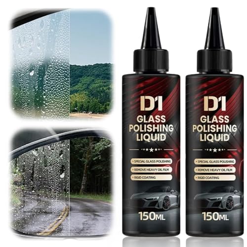 D1 Glass Polishing Liquid, 2025 New Car Glass Oil Film Remover and Auto Scratch Repair Compound, Car Glasses Polishing Compound, Anti-Fog Hydrophobic Coating Spray with Sponge (black-2pcs) - color: Black-2pcs