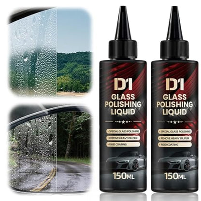 D1 Glass Polishing Liquid, 2025 New Car Glass Oil Film Remover and Auto Scratch Repair Compound, Car Glasses Polishing Compound, Anti-Fog Hydrophobic Coating Spray with Sponge (black-2pcs) - color: Black-2pcs