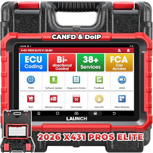 Launch X431 PROS Elite [2026 New Model] Fully Functional Bidirectional Scan Tool, CANFD&DOIP, ECU Coding, VAG Guided Function, FCA SGW Cars, 38+ Resets, FCA AutoAuth, Full System Scanner for All Cars