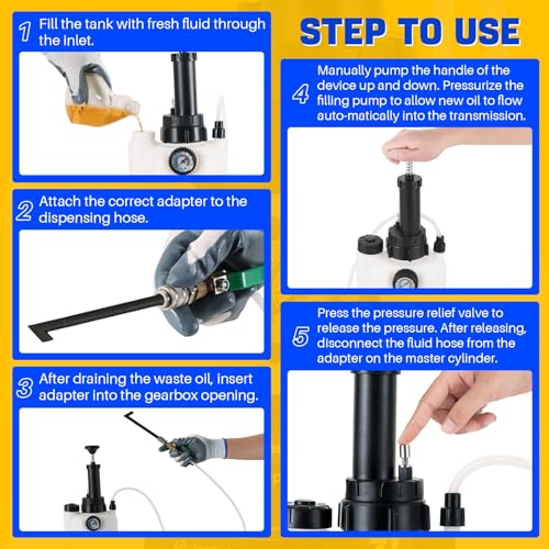 DASBET 3L Transmission Fluid Pump Kit with 12pcs ATF Adapters | Transmission Filler Pump Manual Transmission Fluid Transfer Pump w/ Pressure Gauge Automotive Transmission Dispenser Pump