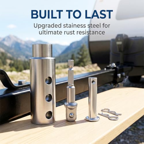 Trailer Jack Drill Adapter, Stainless Steel Top Wind Crank Handle Cordless Drill Adapter Kit with 1/2 Inch Socket Bit Attachment, Compatible with 1 Inch Jack Drive Shaft