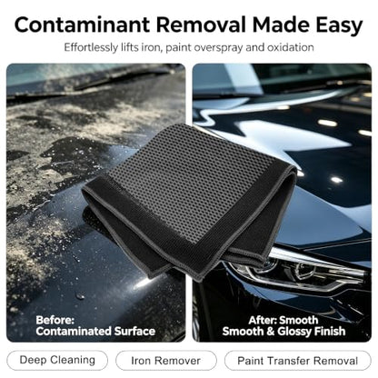 4-Piece Car Detailing Clay Bar Kit with Mitt & Towel | Removes Iron Fallout, Paint-Safe Microfiber, Dual-Sided Design, Includes Sponge Pad, Cleans Glass & Paint