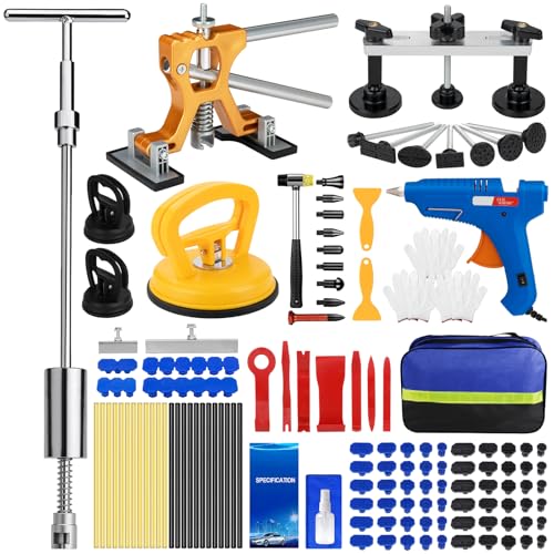 Car Dent Puller Kit,Paintless Dent Removal Kit,Car Dent Repair Kit with Slide Hammer 2 in 1 T-bar, Bridge Puller,Golden Lifter,Dent Remover Tool for Car Hail Damage DIY Repair