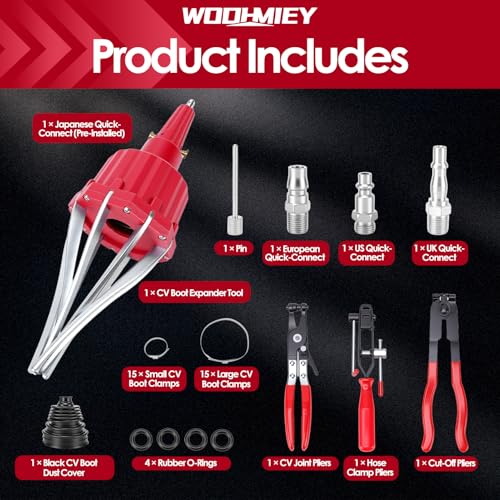 Pneumatic CV Boot Expander Spreader Tool Kit, Installation Removal Repair Kit with 3 Clamp Pliers 15 Pairs Hose Clamp, Universal CV Joint Boot Tool Compatible with ATV UTV (Red) - color: Red
