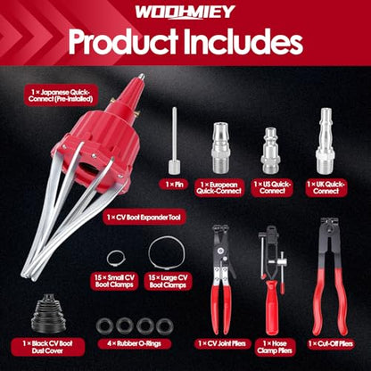 Pneumatic CV Boot Expander Spreader Tool Kit, Installation Removal Repair Kit with 3 Clamp Pliers 15 Pairs Hose Clamp, Universal CV Joint Boot Tool Compatible with ATV UTV (Red) - color: Red