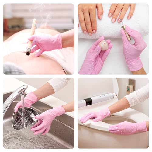 SwiftGrip Pink Nitrile Gloves, 3-mil, Industrial Gloves Disposable Latex Free, for Cleaning & Esthetician, Rubber Powder-Free, 100-ct Box (X-Small) - size: X-Small