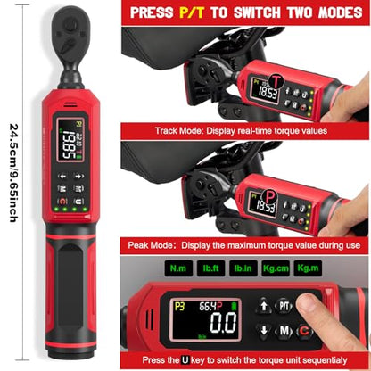 SUERCUP 1/4" Digital Torque Wrench, 0.33-22.1Ft.Lb/0.45-30N.m, for Bicycle | ±1% Accuracy Electronic Torque Wrench with Vibration/Buzzer/LED Flash, 9 Presets & 5 Units, for Carbon Bike & Moto Assembly - size: 1/4" 0.33-22.1Ft.Lb/0.45-30N.m