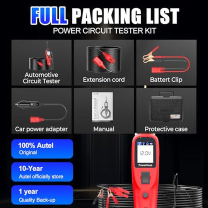 Autel PowerScan PS100 Automotive Relay Tester Circuit Probe Tool 12V 24V Car System Diagnostic Scan Tool with 20ft Extension Cable Read AC DC Resistance Short/Open Circuit Test