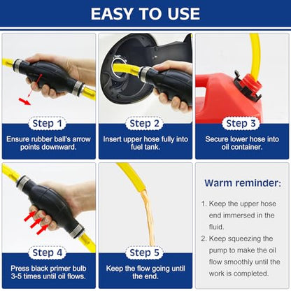 Siphon Pump Gasoline Siphon Hose Pump, Portable Hand Fuel Transfer Pump, Manual Fuel Pump with PVC Hoses for Gasoline, Oil, Diesel, Water - color: Yellow-01