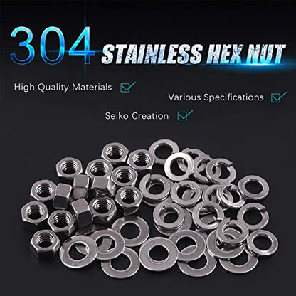 Swpeet 45Pcs SAE 304 Stainless Steel 3/8-16" Hex Nuts and #3/8 Flat Washers with #3/8 Split Lock Washers Assortment Kit, Coarse Thread Hexagon Nut for Home Automotive Shop Use - size: #3/8-16 Hex Nuts & Washers