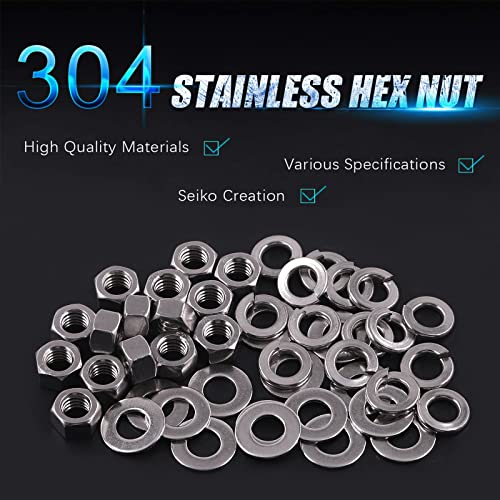 Swpeet 45Pcs Metric 304 Stainless Steel M12 Hex Nuts and M12 Flat Washers with Split Lock Washers Assortment Kit, Coarse Thread Hexagon Nut for Home Automotive Shop Use - size: M12 Hex Nuts & Washers