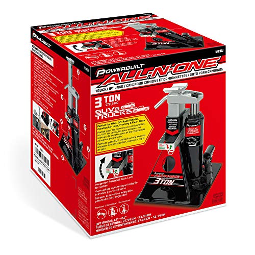 POWERBUILT 3 Ton All-in-One Hydraulic Bottle Jack and Jackstand in One, Compact, Wide Base, 11-21 Inch Range, Eliminates Jackstands, for Trucks, SUVs, RVs, Trailers, ASME, Not for Sedans - 640912 - color: Black
