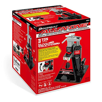 POWERBUILT 3 Ton All-in-One Hydraulic Bottle Jack and Jackstand in One, Compact, Wide Base, 11-21 Inch Range, Eliminates Jackstands, for Trucks, SUVs, RVs, Trailers, ASME, Not for Sedans - 640912 - color: Black