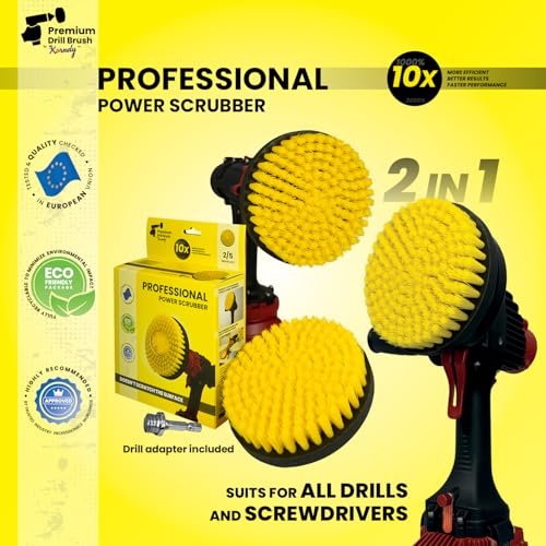 Premium Drill Brush Professional– 2in1 for Drill & Angle Grinder Medium-Soft 6 in Yellow | Scratch-Free Cleaning Brush for Tile, Grout, Bathtub, Shower, Fibreglass and Ceramic Surfaces - color: Yellow
