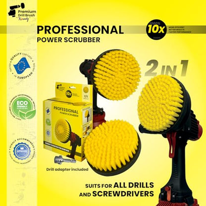 Premium Drill Brush Professional– 2in1 for Drill & Angle Grinder Medium-Soft 6 in Yellow | Scratch-Free Cleaning Brush for Tile, Grout, Bathtub, Shower, Fibreglass and Ceramic Surfaces - color: Yellow