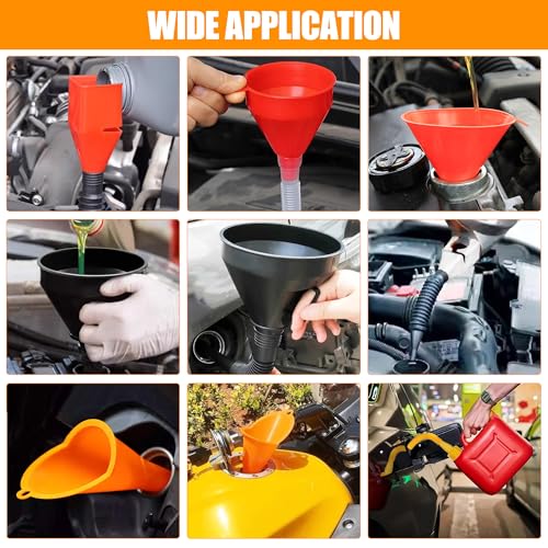 17 Pcs Automotive Funnel Set & Gas Can Spout Replacement, Plastic Long Neck Oil Funnel, Flexible Right Angle Funnels,Wide Mouth Fuel Funnels Gasoline Set for Water/Gasoline/Coolant/Engine Oil