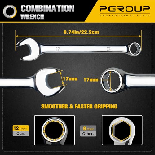 17mm Metric Combination Wrench, CR-V Steel with Mirror Polish, 12-Point Design, 15-Degree Offset, Perfect for Auto Repair, Household, Car & Truck Emergency - size: 17mm
