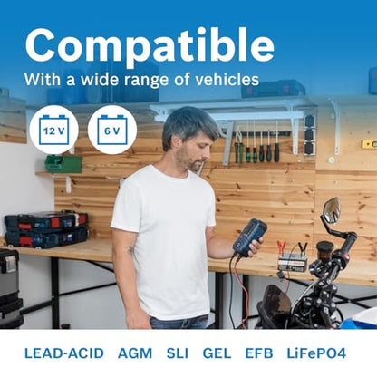 BOSCH C40-Li: 5A 6V/12V Next-Gen Battery Charger for Lead-Acid & Lithium | Including AGM, EFB, Gel & SLI - Smart Maintenance & Trickle Functionality with Advanced Safety Features