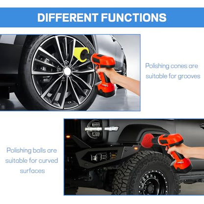 Hovom 6PCS Car Wheel Hub Drill Buffing Sponge Pads Kit, Car Polishing Foam, Sponge Buffing Cone and Polishing Ball Set, Wheel Cleaning Tools Polishing Pads for Drill Attachment (6PCS-4 Cones) - size: 6PCS-4 Cones