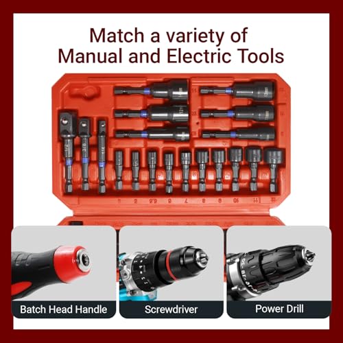 39-Piece Magnetic Nut Driver Set, Includes Metric & SAE Impact Driver Bit Set, Bit Extension & Drill Bit Adapter | 1/4" Hex Shank | Cr-V Steel, Screwdriver Bits, Bit Holder, Slotting Tool Box - size: 39-Piece Magnetic Nut Driver Set