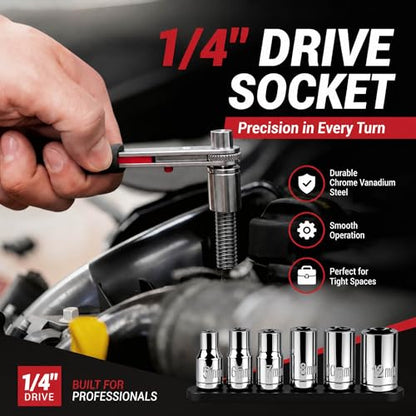 IRONCUBE 6 Pcs Scoket Set, 1/4" Drive, 5-6-7-8-10-12mm with 1 Pcs Adpter for Interchangeable Ratchet Screwdriver Set - style: 6-Piece Sockets