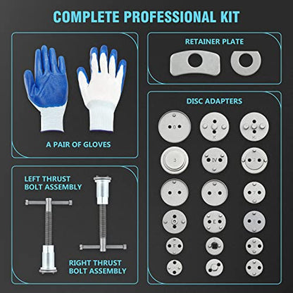 DNA Motoring TOOLS-00242 24-pcs Disc Brake Caliper Piston Compressor Wind Back Repair Tool Kit for Cars, with Carrying Case, Blue - color: Blue