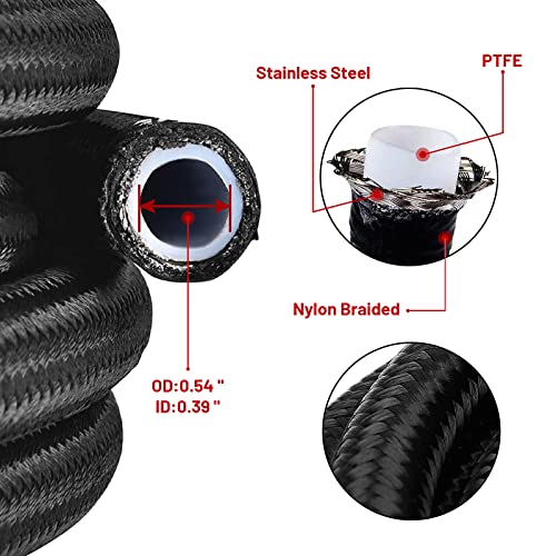 8AN 20FT PTFE Fuel Line Hose Kit, E85 Stainless Steel Nylon Braided Fuel Hose with 10PCS Aluminum Swivel Fuel Fitting Adapter Kit - Black - color: Black, size: 8AN Fitting+20Ft Hose