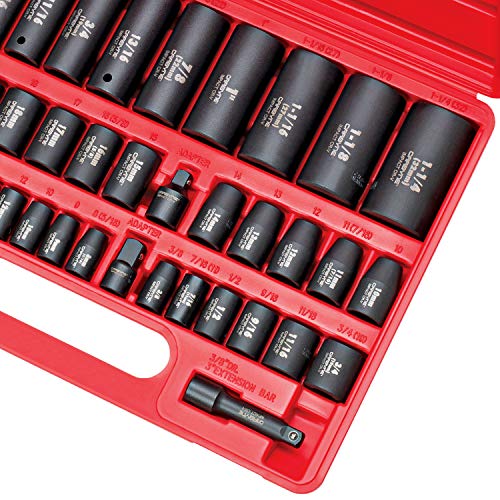 CARBYNE 40-Piece Impact Socket Set, SAE and Metric, Standard and Deep, 3/8 and 1/2 in. Drive, Corrosion-Resistant Finish, 6 Point, Storage Case