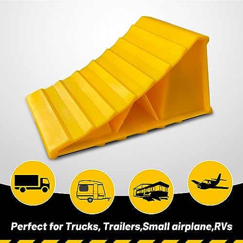 HOXWELL 2 Pairs Wheel Chocks for Travel Trailers, Non Slip Heavy Duty Yellow Wheel Chock, Lightweight Wheel Stoppers for Cars Camper Trucks RVs, Easy to Carry & Suitable for Most Tyre Sizes