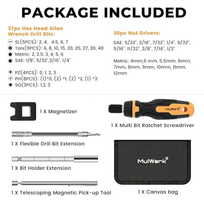 MULWARK Screwdriver Bit Set & Socket Kit, 63-Pieces Ratcheting Screwdriver Set with Case, 63 in 1 Multi Bit Screw Driver for Home DIY, Electronics, Car Emergency and Garage - style: 63PC Combo Set with Extensions Kits