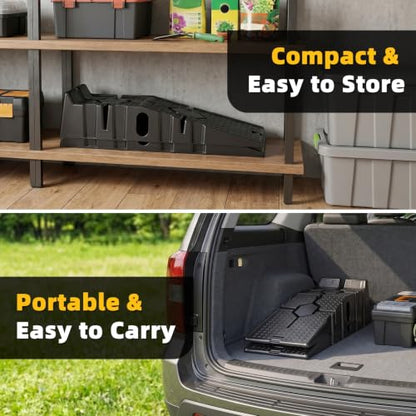 Heavy Duty Car Ramps for Oil Changes 5000lbs Capacity Portable Auto Lift Tool 17 Degree Low Profile Incline Non Slip Tread Durable PP Surface Fits Sedans Trucks Black