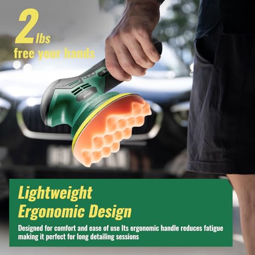 BATOCA - Cordless Car Buffer Polisher - 1pcs 2.0Ah 12V Lithium-ion Rechargeable Battery Powered Brushless Polisher with 6 Variable Speed, DA Orbital Buffer for Car Detailing, Polishing, Waxing