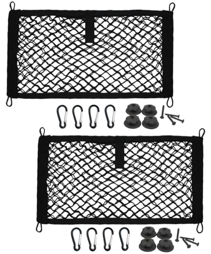[2 Pack], JAVOedge Storage Stretchable Mesh Pocket Net for Car, Trunk, RV, Boats, Home with 8 PCS Mounting Screws and Built-in Hooks - size: Medium (17.9 Inches x 9.8 Inches)
