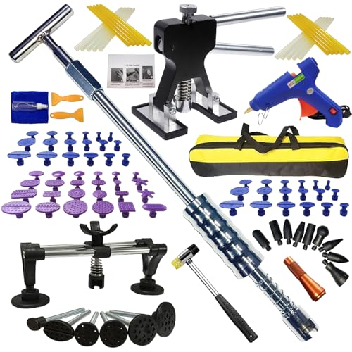 Car Dent Puller Kits,101 pcs Paintless Dent Removal Tools,Auto Body Dent Repair Tool Kit,with M16 Slide Puller,Bridge Puller,Dent Lifter,Rubber Hammer,Glue Gun,Knock Down Pen and More.