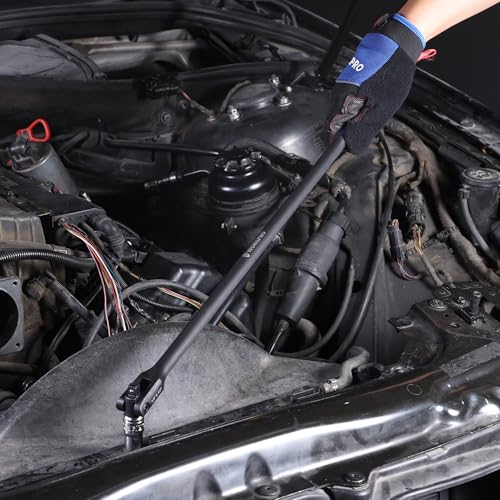 WORKPRO 24-inch Dual Drive Breaker Bar, 3/8" & 1/2" Drive, Heavy Duty Breaker Bars with 360° Flex Head, Spring-loaded Detent Ball, CR-MO Head, Premium Chrome Vanadium Steel with Black Phosphate Finish - color: Black, size: 24" × Dual Drive 3/8"+1/2"