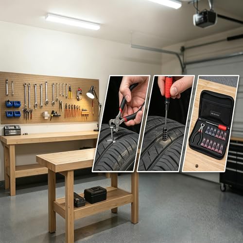 62-Piece Tire Repair Kit, Tire Plug Screws, Tubeless Tire Puncture Repair | Tire Plug Spiral Rubber Screws, Tubeless Puncture Repair, Emergency Tool w/ Screwdriver for Car, Truck, Motorcycle, ATV, SUV