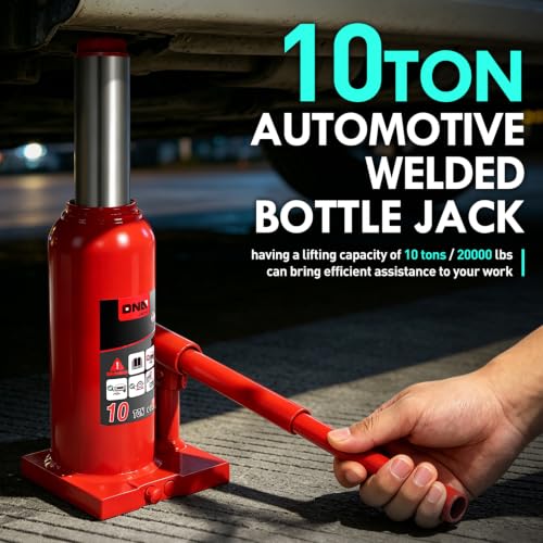DNA Motoring 10 Ton / 20000 lbs Lifting Automotive Welded Hydraulic Bottle Jack for Car SUV Pickup Truck, Auto Repair, with Manual Handle, Red - color: red, style: 10 ton