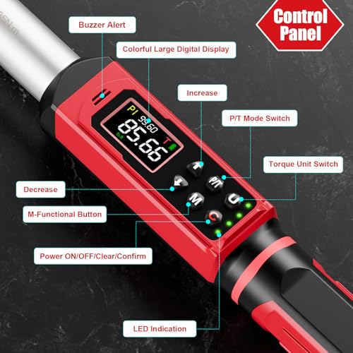 SUERCUP 1/2" Adjustable Digital Torque Wrench (1.5-99.6Ft.Lb/2-135N.m) | Interchangeable 14x18mm Head with 42mm Jaw & 1/2" Ratchet, Vibration, Buzzer & LED Flash, for HVAC, Flare Nut & Auto Repair - size: 1.5-99.6Ft.Lb/2-135N.m(14x18 mm)