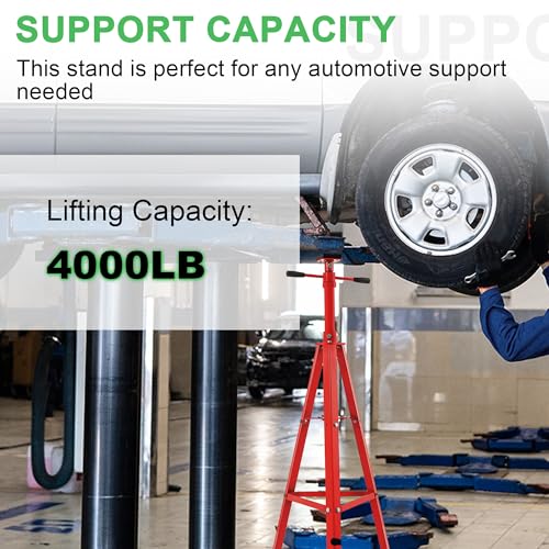 ECOTRIC 47-3/8"-84-1/2" Under Hoist Tripod Stand 2 Ton Heavy Duty High Lift | Jack Stand Reach Capacity of up to 4000lbs for Garage Repair, Shops, DIY Powder Coated Red, Underhoist Support Stand