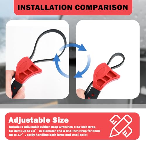 2PCS Rubber Strap Wrench Set,Adjustable Strap Wrench Plumbing with Large 24 in and Small 19.7 in,Non-Slip Oil Filter Straps Wrenches for Oil Filters,Faucet,Pipes,Sink