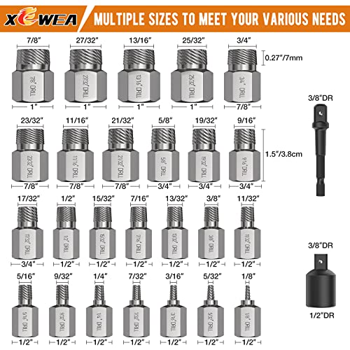XEWEA 27PCS Upgrade Screw Extractor Set, 3/8" Drive Easy Out Kit | Hex Head Multi-Spline Bolt Extractor EZ Out Remover Tool Set for Removing Broken Studs, Bolts, Studs, Screws, CR-MO Steel - color: 27pcs